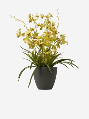 Faux Yellow Orchid In Ceramic Pot 58cm