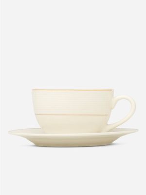 Grace Ribbed Gold Rim Cup & Saucer White