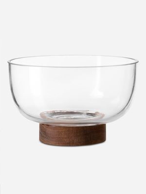 Glass Wooden Foot Bowl 16cm