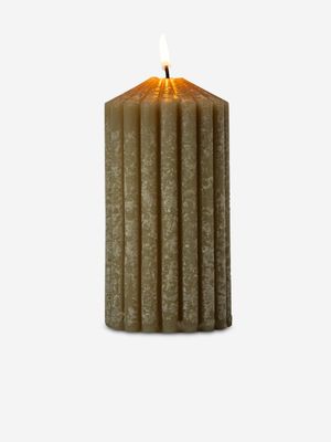 Fluted Cylindrical Pillar Candle Green 7 x 14cm