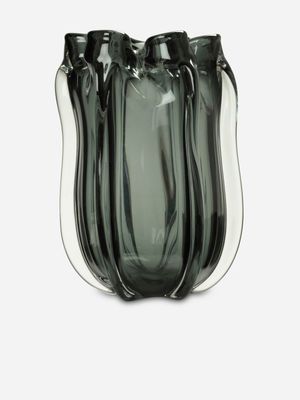 Ribbed Grey Vase Tall 30 x 22cm