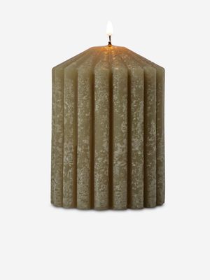 Fluted Cylindrical Pillar Candle Green 7 x 10cm