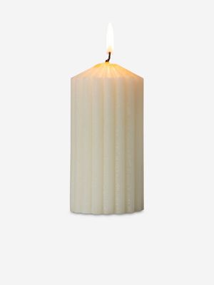Fluted Cylindrical Pillar Candle White 7 x 14cm