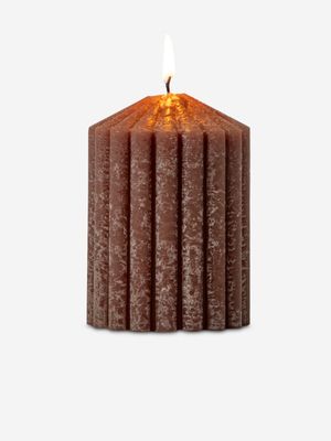 Fluted Cylindrical Pillar Candle Brown 7 x 10cm