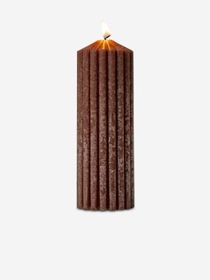 Fluted Cylindrical Pillar Candle Brown 7 x 20cm
