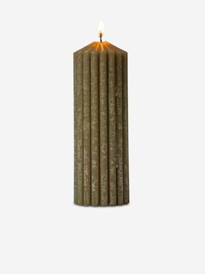 Fluted Cylindrical Pillar Candle Green 7 x 20cm