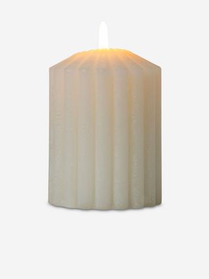 Fluted Cylindrical Pillar Candle White 7 x 10cm