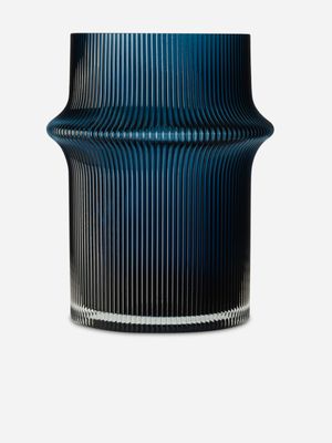 Fluted Blue Glass Vase Short 18x22.5cm