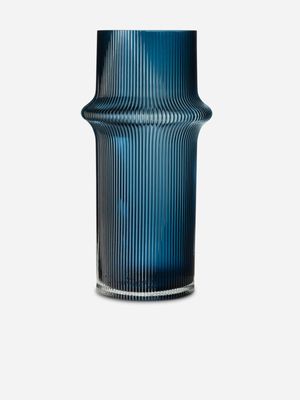 Fluted Blue Glass Vase Tall 32cm