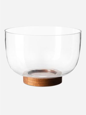 Glass Wooden Foot Bowl 25cm