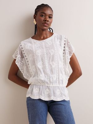 Women's Iconography Embroidered Flutter Sleeve Blouse