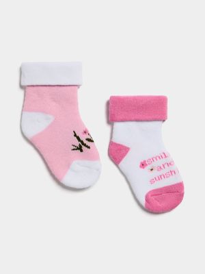 Jet Infant Girls Pink 2 Pack Smiles & Sunshine Socks