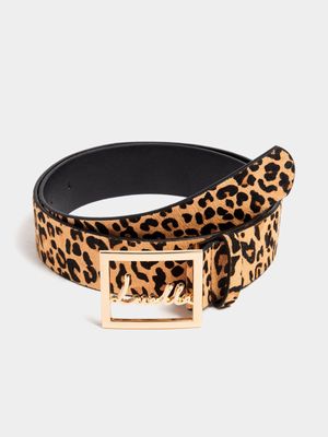 Luella Jacquard Leather Leopard Pony Hair Belt