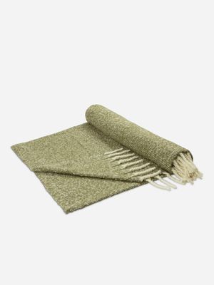 Chevron Soft Tassle Knit Throw Olive 150x200