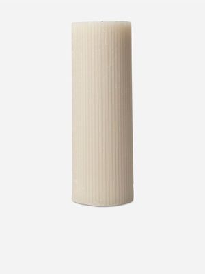 Ribbed Cylindrical Candle Beige 7X20cm