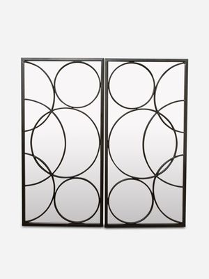 Framed Black Circles Mirror Set of 2