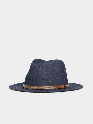 MKM Denim Moulded Canvas Fedora Hat