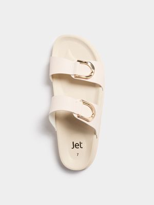 Jet Women's Ecru Buckle Slides