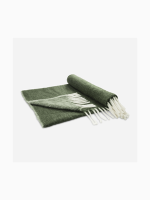 Wool Blend Tassel Throw Green