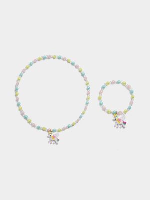 Girl's Pastel Unicorn Beaded Necklace & Bracelet Set