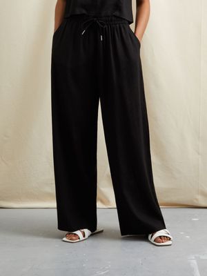 Women's Canvas Linen Blend Co-ord Pant Black