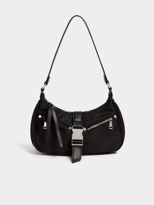 Women's Black Buckeled Shoulder Bag