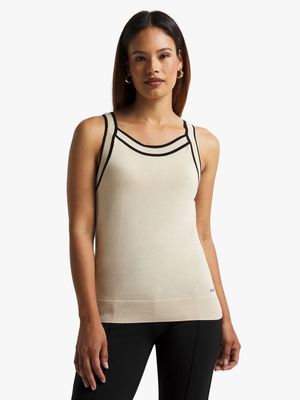 Women's Pringle Beige Harriette Tipped Knitwear Top