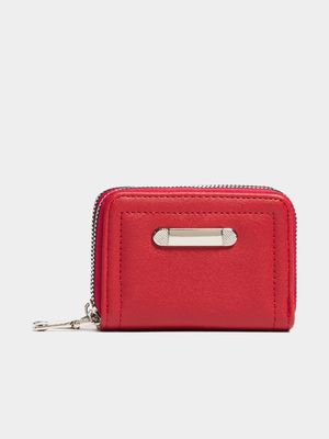 Women's Red Double Zip Around Mini Purse