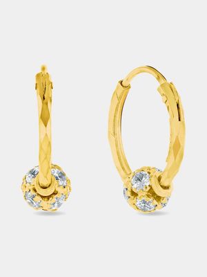 Yellow Gold, Cubic Zirconia Ball Hoops