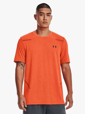 Mens Under Armour Seamless Grid Orange Short Sleeve Tee