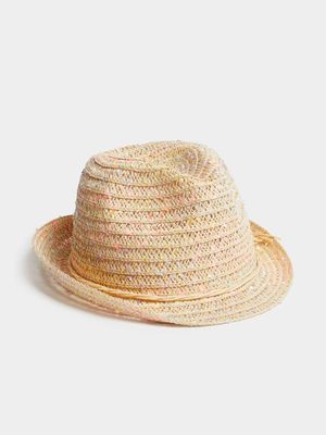 Girl's Multicolour Straw Fedora Hat