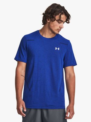 Mens Under Armour Seamless Grid Blue Short Sleeve Top