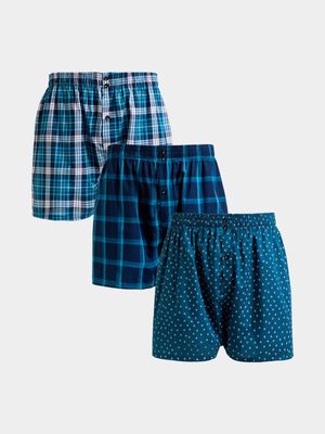 Jet Men's Teal 3 Pack Check Boxer Shorts