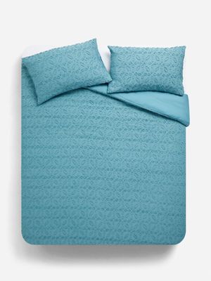 Jet Home Smoke Blue Tufted Duvet Cover Set Double