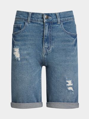 Older Boy's Mid Blue Ripped Denim Shorts