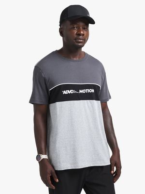 Mens TS Colourblock ADVC Motion Graphic Black/Grey Melange Tee