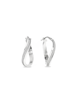 Sterling Silver Satin Twist Oval Hoop Earrings