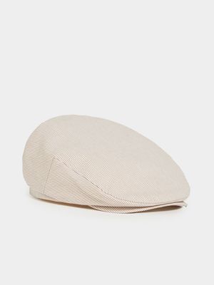 MKM Natural Flatcap Striped Linen Hat