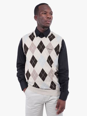 Men's Pringle Stone Sleeveless V-Neck Argyle Knitwear Jersey