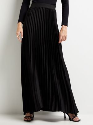 Pleated Satin Maxi Skirt