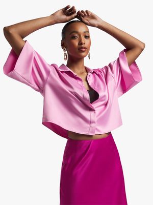 Satin Cropped Boxy Shirt