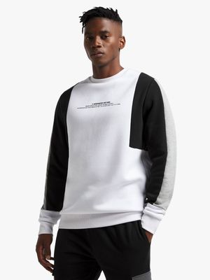 Mens TS Colourblock White/Black/Grey Melange Crew Top