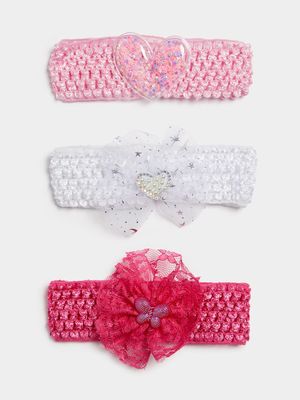 Girl's Pink 3-Pack Crochet Headbands