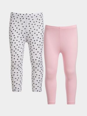 Younger Girl's Pink & Heart Print 2-Pack Leggings