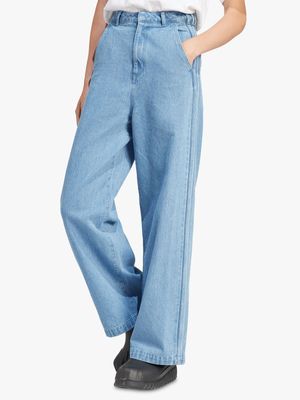 adidas Originals Women's KSENIASCHNAIDER 3-Stripe Light Denim Jeans