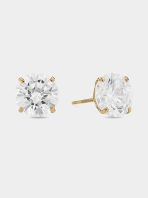 Yellow Gold, Cubic Zirconia 7mm Stud Earrings