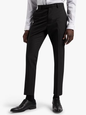 Men's Markham Smart Slim Tapered Striped Black Trousers