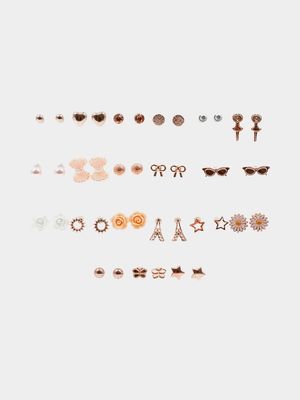 Girl's Rose Gold & Peach 20-Pack Stud Earrings