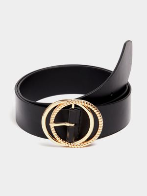 Women's Black Double Buckle Belt