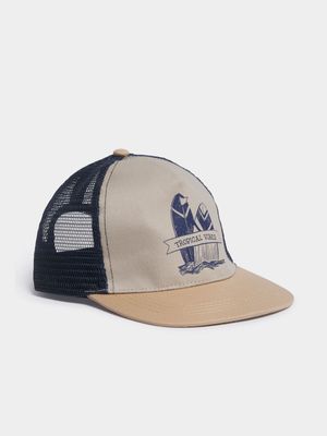 Boy's Cream & Navy Trucker Cap